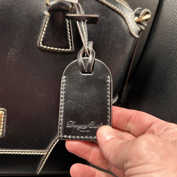 New Dooney Bourke Domed Satchel Bag Womens Black Geniue Leather Linen Blend Line - Picture 3 of 8